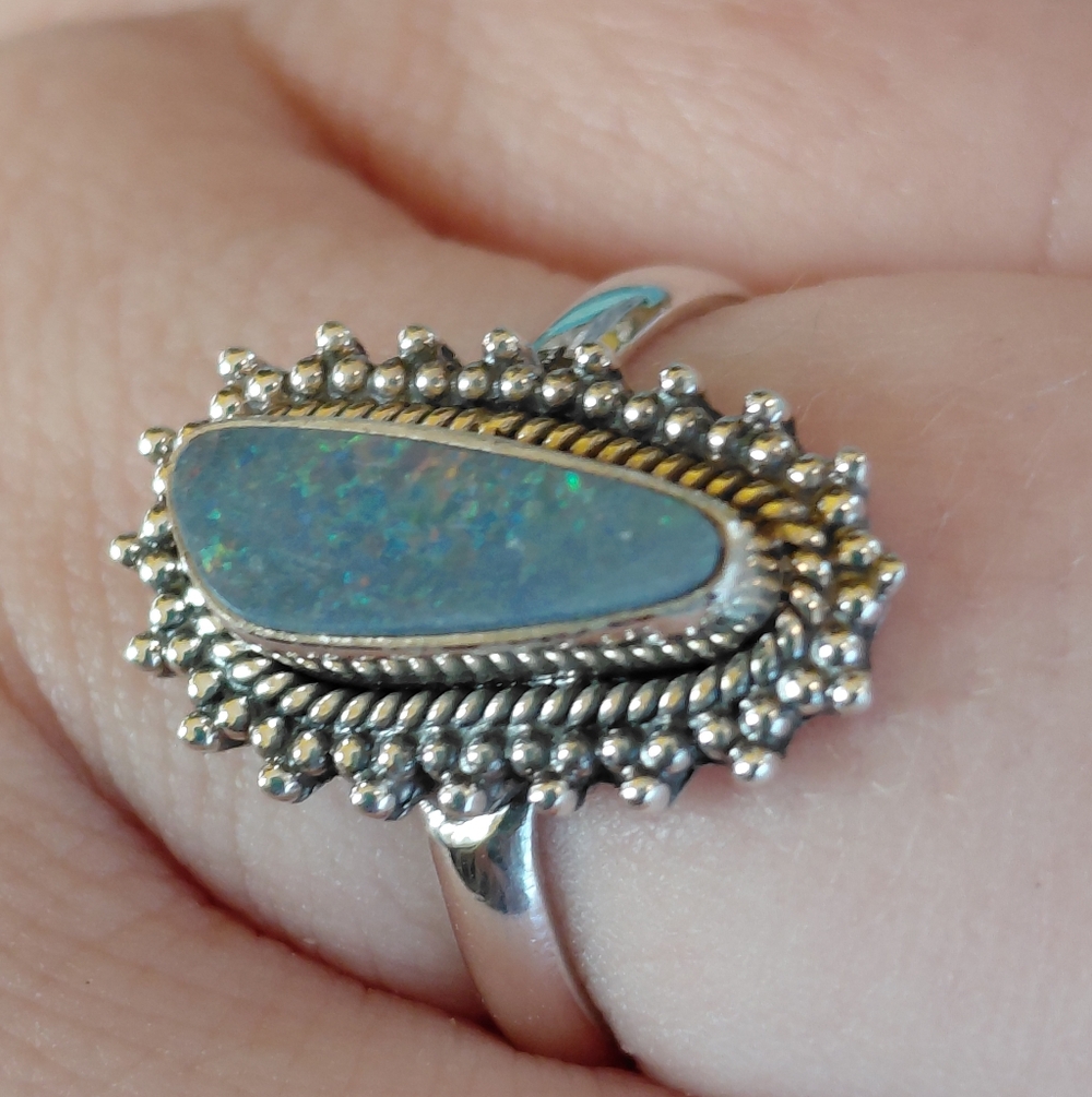 Sterling Silver Australian Opal Teardrop Ring Size 6.75 - Picture 13 of 14